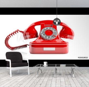 Picture of Red old telephone on white background 3d illustration